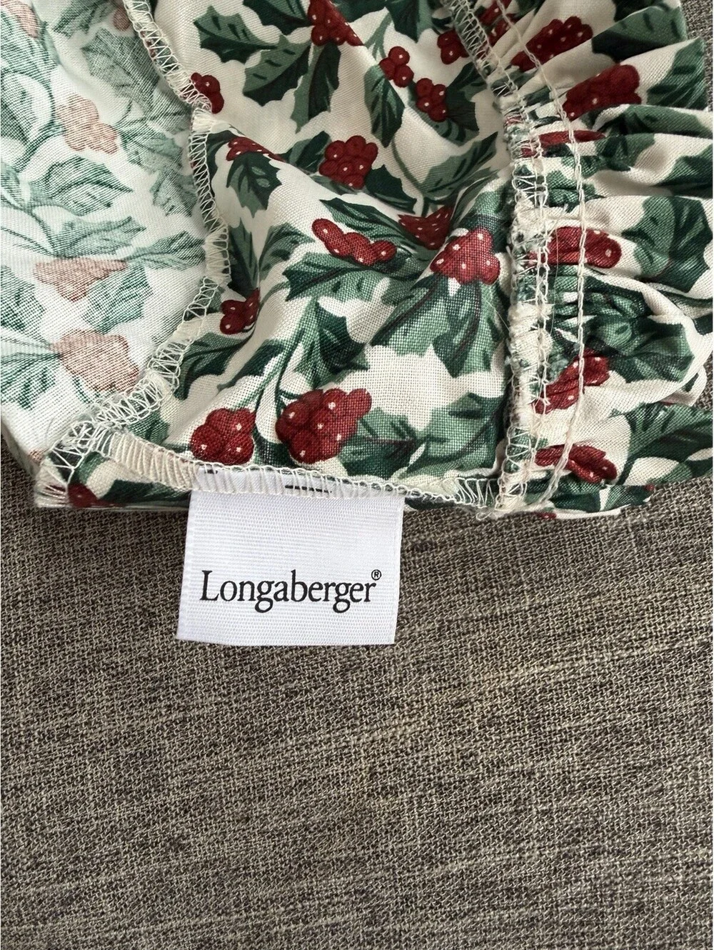 Longaberger Darning Basket Liner In Holly Pattern
